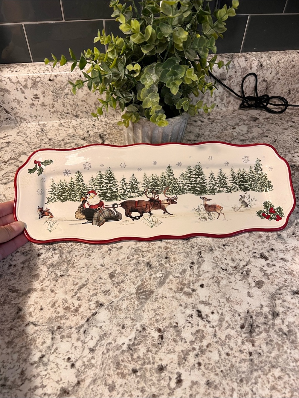 Better Homes And Gardens Santa Sleigh Rectangular Tray - Red Trim - Picture 2 of 4